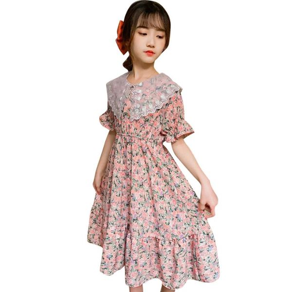 Vestidos de menina vestido de menina padrão floral meninas de renda para crianças Festas de verão de verão 6 8 10 12 14
