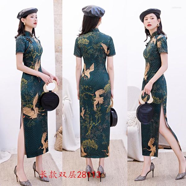 Ethnische Kleidung Slim Übergröße 3XL Chinesischen Stil Party Prom Kleid Satin Mandarin Kragen Lange Qipao Sexy Print Blume Cheongsam Vestidos