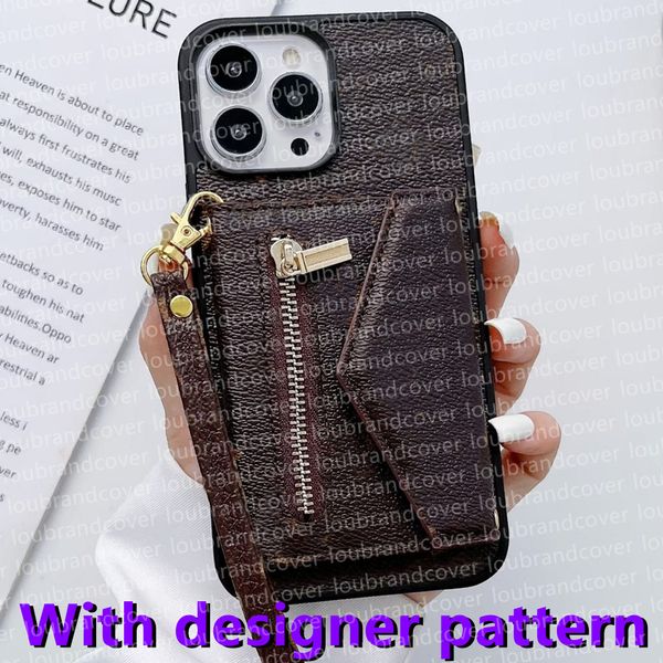 Capas de telefone de designer de moda com suporte de cartão iPhone Case i 15 14 Pro Max 13 12 11 XSMax XR 7 8P Shell Samsung Galaxy S23U S23 S22 S21 Ultra Note 10 Capa de carteira de couro PU