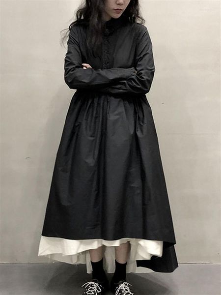 Casual Kleider Retro Gothic Lolita Schwarz Kleid Frauen Adrette Süße Vintage Kawaii Langarm Mädchen Robe Nette Kleidung 2023 Herbst