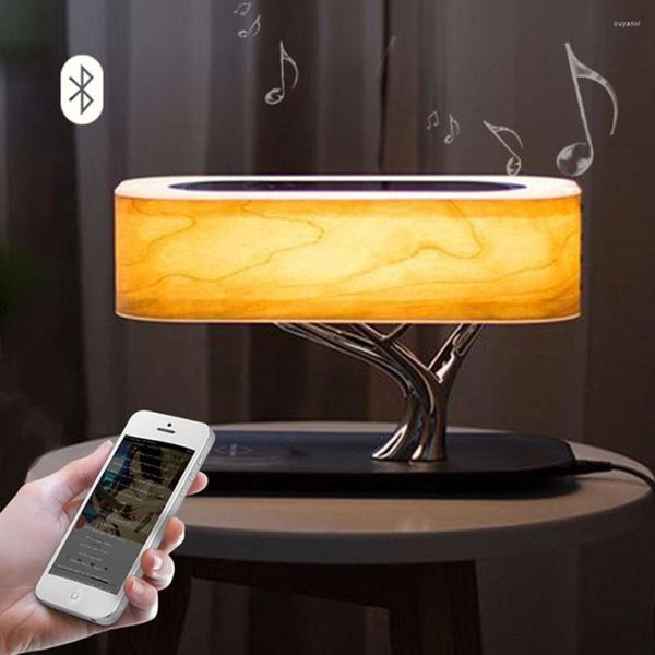 Lampade da tavolo Lampada da comodino a LED intelligente Altoparlante Bluetooth Cafe Bar Light Caricatore per telefono wireless Scrivania dimmerabile