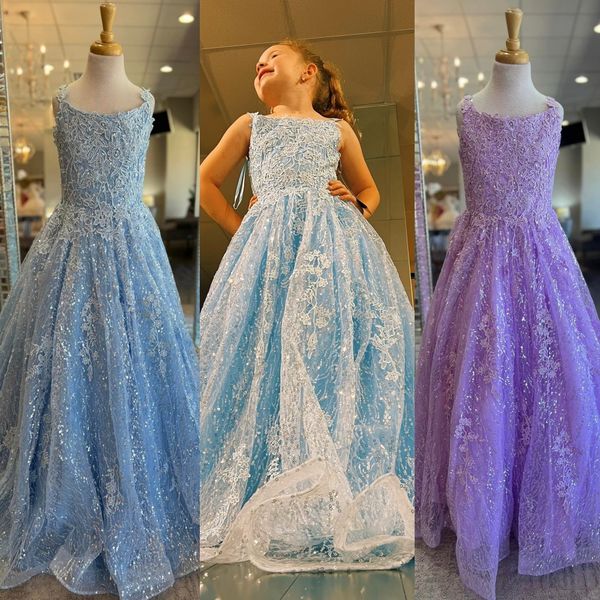 Vestido Glitter Lace Preteens Girl Pageant Vestido 2023 Vestido de esfera Little Kid Aniversário