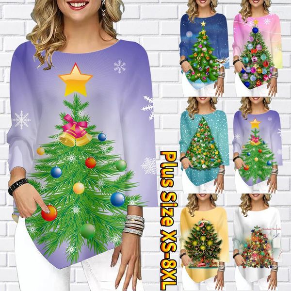 Camisetas femininas Tamas femininas gradiente de Natal Árvore de Natal Sparkly Graphic Pintura 3/4 Sleeve Strevewear Casual Casual