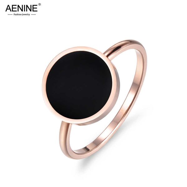 Anelli a fascia AENINE Bohemia Party Ring per le donne Ragazze Trendy colore oro rosa rotondo nero pietra acrilica Anelli in acciaio inossidabile gioielli AR17041 G230317