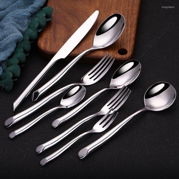 Conjuntos de utensílios de jantar 1pc Luxo doméstico de luxo de aço inoxidável espelho redondo espelho de mesa prateada viagens de qualidade superior qualidade