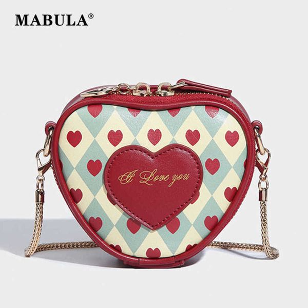 Mabula Retro Heart Women Women Make Uup Bag Металлическая цепь Crossbody Swork Fashion Pu кожаная сумочка коробка 230317