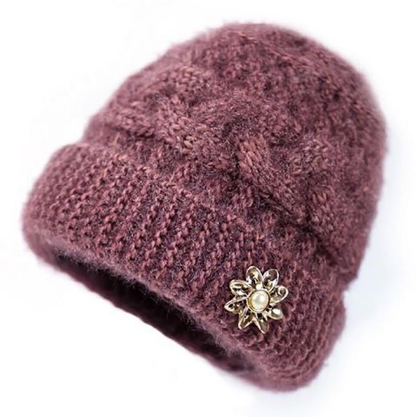 Beanies Beanie/Kafatası Kapakları Kış orta yaşlı ve yaşlı şapkalar anne sıcak artı kadife kalın yün örgü şapka