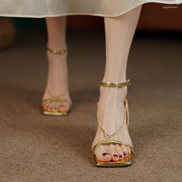 Vestido sapatos super lindos ouro uma linha aberta de pé estiletto estilo francês feminino feminino
