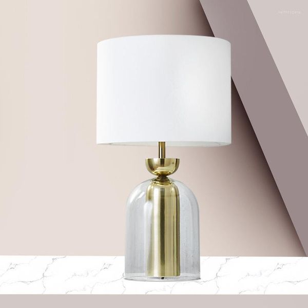 Tischlampen Nordic Art Deco Glas Basis Stoff Lampenschirm Lampe für El Schlafzimmer Wohnzimmer Designer Villa Nachttisch LED-Leuchte