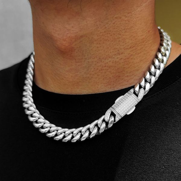 Strands Strings 12mm Hip Hop in acciaio inossidabile in acciaio inossidabile Homme Cadena Luxury Miami Cuban Link Chain Men Papper Rock Necklace 230316