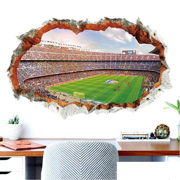 Adesivi murali Campo da calcio rotto 3D per bambini Camerette Camera da letto Decorazione domestica Poster murale Adesivo calcio Decalcomanie artistiche Y0805 Drop Dhb5Z