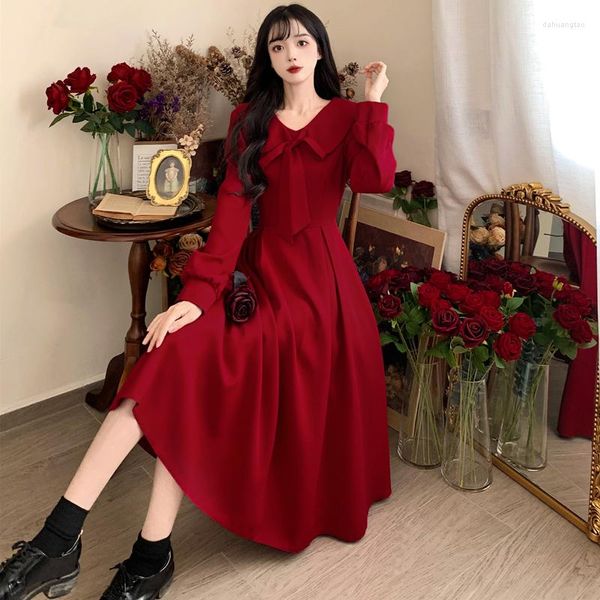 Abiti casual Grandi cantieri Bambola femminile portata francese Minus Age Red Autumn Hepburn Ethos Toast Skirt Dress