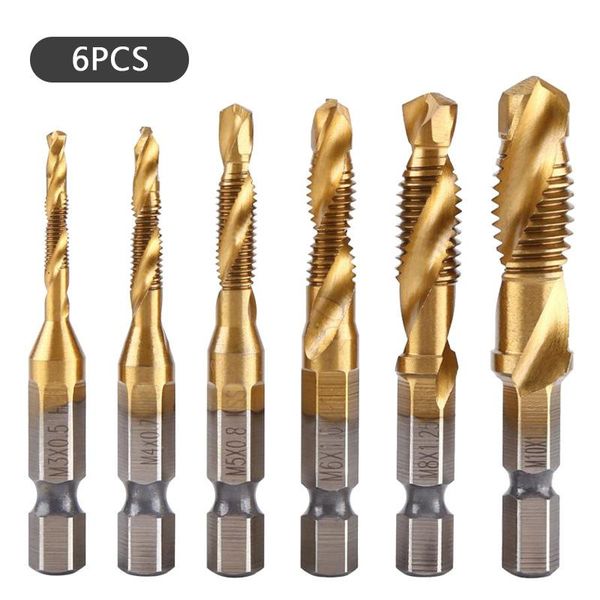 El Aletleri M3-M10 Vida Tap Matkap Bitleri HSS TAPS Ahşap İşleme Metrik 6 PCS Set Bit Yüksek Hızlı Çelik Titanyum 1/4 