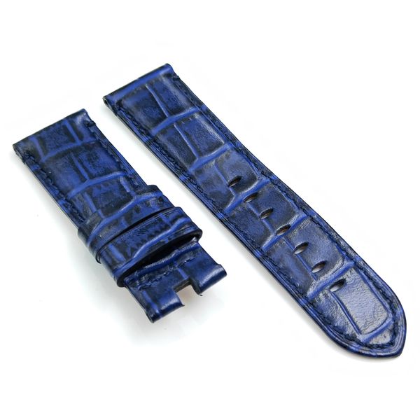 Cinturino con chiusura deployante pieghevole in pelle di vitello coccodrillo blu da 24 mm - 22 mm per orologio Wirst PAM PAM111