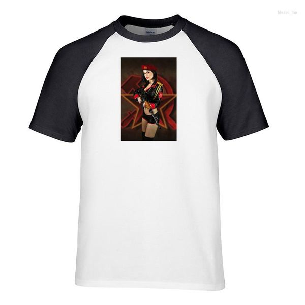 Мужские рубашки секс-девочка в форме и пистолет для пистолета Raglan рукав рубашка O-образное футболка для мужчин простые топы Homme