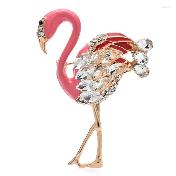 Броши Wulibaby Beauty Flamingo Bird Pins для женщин Unisex Athestone Эмаль симпатичный животный партий