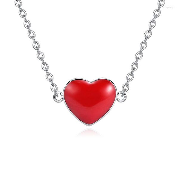 Цепочки S925 Серебряное ожерелье для женщин красное сердце любовь девочка Lady Fashion Diy Dired Jewelry 45 см
