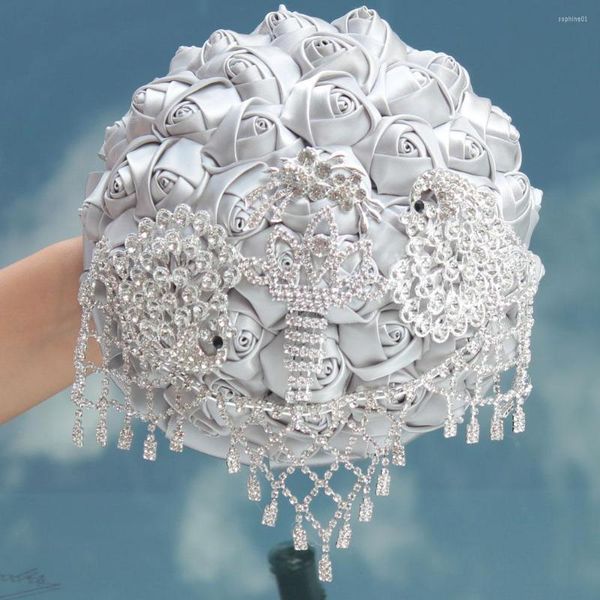 Flores de casamento buquê de luxo para noiva e dama de honra prateada made flower casamento partido decoração de shinestone pérola acessórios