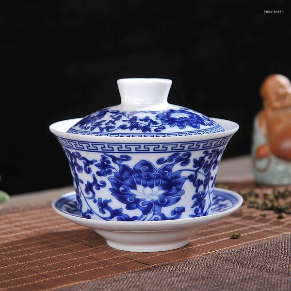 Xícaras pires jingdezhen azul e branco porcelana Teaset Cerâmica Tureen Teacup Teacup Cup Gaiwan Conjunto de café