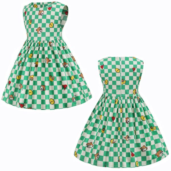 Crianças meninas vestido sem mangas vestidos de desenhos animados do bebê saia designer faculdade vento bowknot crianças roupas casuais roupas dos miúdos