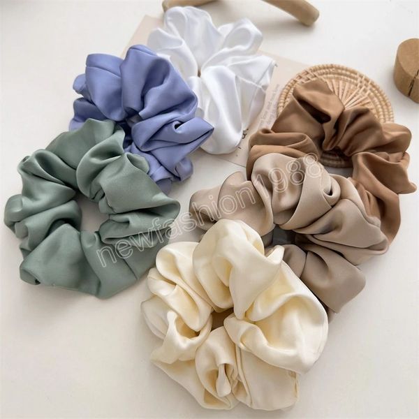 Scrunchies per capelli setosi in raso primavera estate Fasce per capelli larghe a coda di cavallo Tinta unita Elastico per capelli Elastico Accessori per capelli da donna