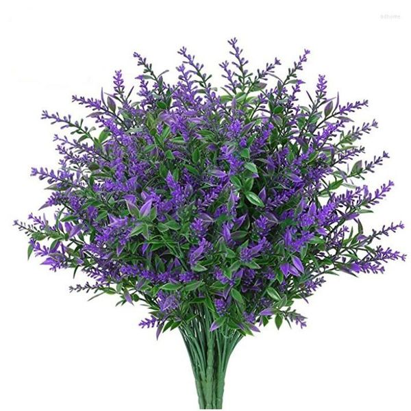 Flores decorativas Pacote de lavanda de plástico artificial Plantas falsas Bridle Bridle Bouquet Indoor Outdoor Home Kitchen Decor de mesa