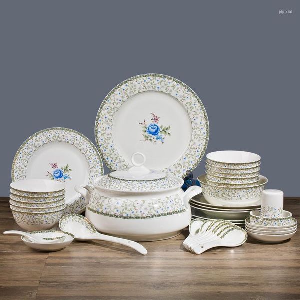 Dinnerware Sets Wedding Jingdezhen Bone China Tableware Set Bowl and Plate 56 Peças Cerâmica doméstico