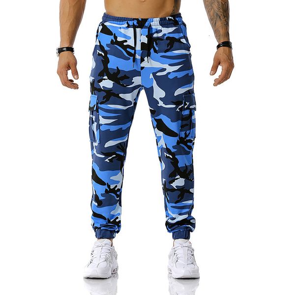 Pantaloni da uomo Colore Camo Pantaloni cargo mimetici Uomo Donna Casual Streetwear Tasche Jogger Pantaloni sportivi tattici blu Pantaloni Hip Hop 230317