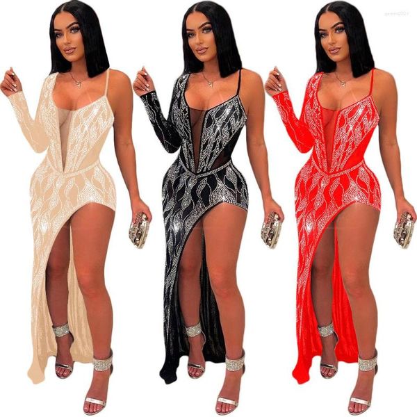 Vestidos casuais mulheres garotas de perspectiva sexy office lady diamante manga longa boate noite para festas vestido de noiva de casamento lyjenny