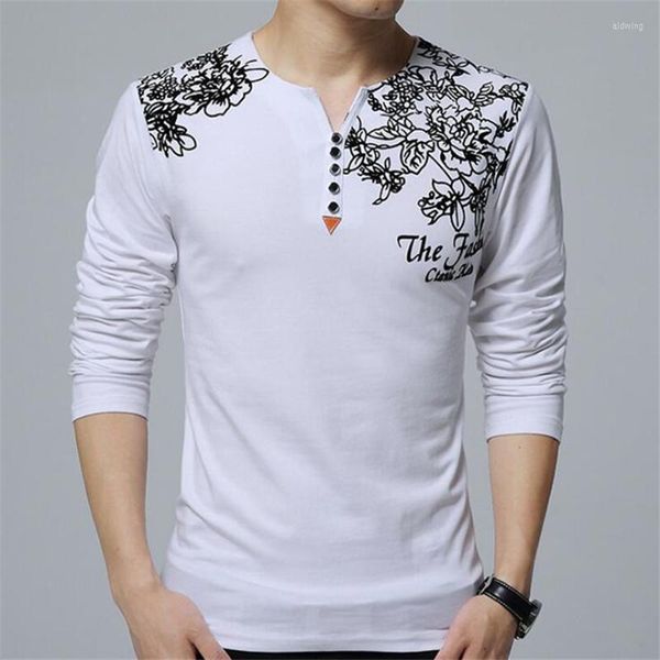 Camisetas masculinas Spring Autumn Men Fashion Flor Print Camisa de lazer de lazer de manga longa 95% Camisetas de algodão Tops Plus Size