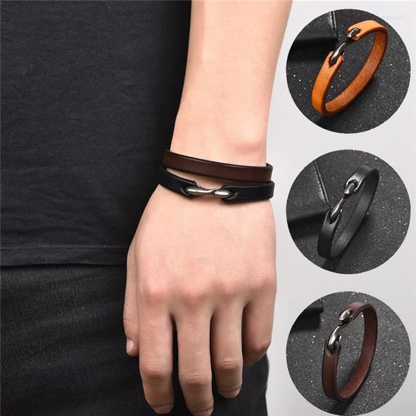 Charm Armbänder Mode Männer Armband Cool Echtes Leder Armreif Retro Manschette Klassische Haken Armband Frauen Schmuck Geschenke