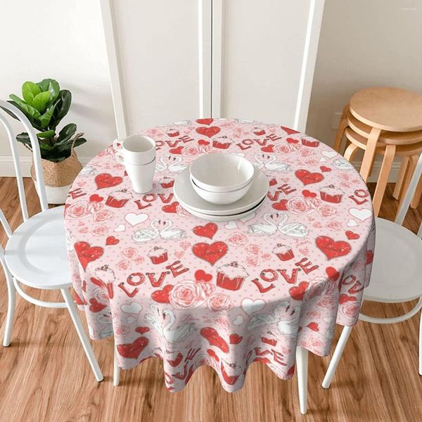 Tischtuch Valentines Tischdecke rund Liebe Herz Valentinstag Rot Rose Kleidung wasserdichte Dekoration