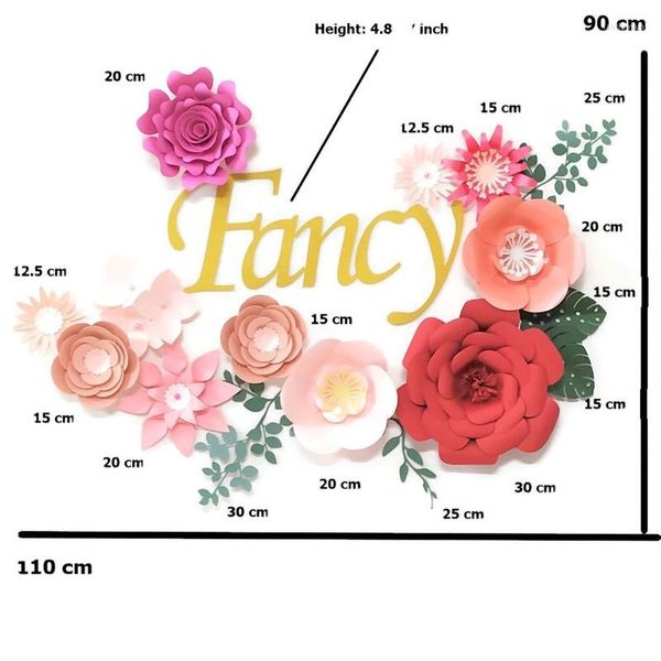 Fiori decorativi Foglie di carta fai da te Set di vivai per bambina Arte della parete Decorazione della camera dei bambini Decorazione floreale rosa deco