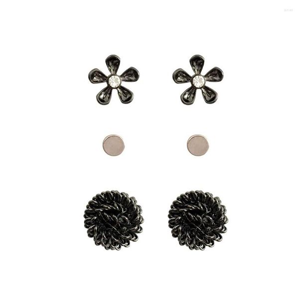 Orecchini a bottone 2023 Arrivi Punk nero ematite annodato pallina floreale trio set per donna ragazza speciale 3 paia