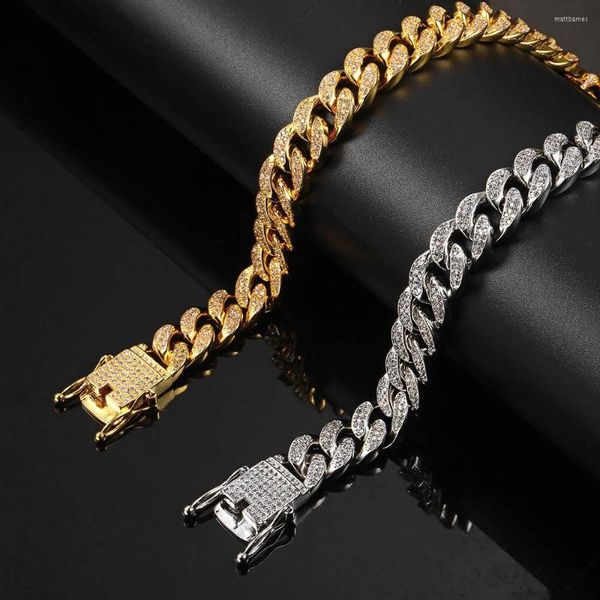 Bracciale Drop Cool Donna Uomo Curb Bracciali a maglia cubana Rame Lab Bling Iced Out Chiusura CZ completa Catena d'oro Braccialetti placcati argento