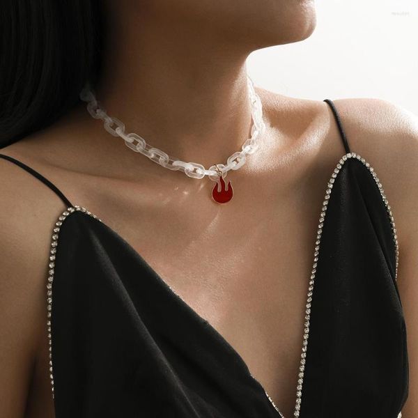 Anhänger Halsketten Jusieber Punk Rote Flamme Chunky Kette Halskette Für Frauen Aussage Tropfen Acryl Harz Choker Kragen Femme Schmuck