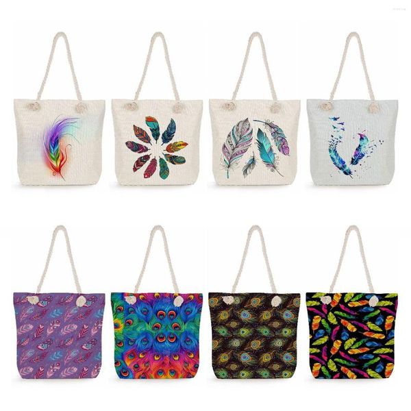 Bolsas de noite bolsas de impressão de penas personalizáveis ​​para mulheres ombros casuais reutilizáveis ​​de alta qualidade de alta qualidade viagens praia
