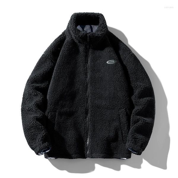 Giacche da caccia Giacca soffice in pile invernale Hip Hop Streetwear Cappotto con cerniera fuzzy Harajuku Uomo Autunno Tinta unita Leggero Nero Beige