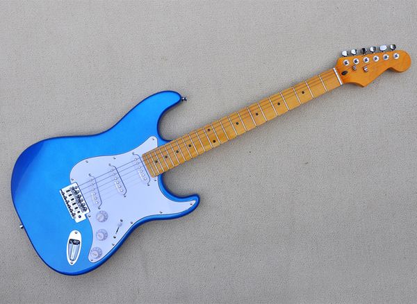 Chitarra elettrica blu in metallo con tastiera in acero giallo Pickup SSS personalizzabili