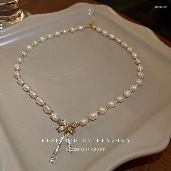 Girocollo Collana di perle Zhuji 5-6mm Sfera d'oro Perlina Farfalla 38 5cm Forma di metro Tipo di goccia d'acqua Correttore