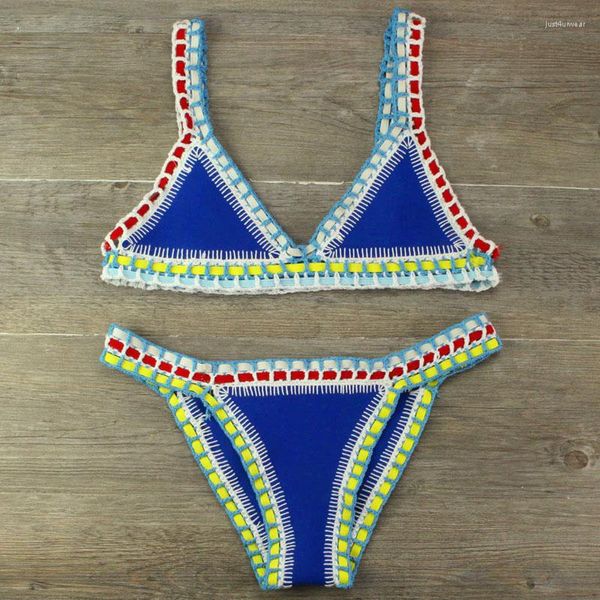 Xlbo Costume da Bagno da Donna Bikini da Donna All'uncinetto a Mano in Maglia Patchwork Costume da Bagno da Donna Vacanza al Mare Halter Top Maillot Biquini Costumi da Bagno