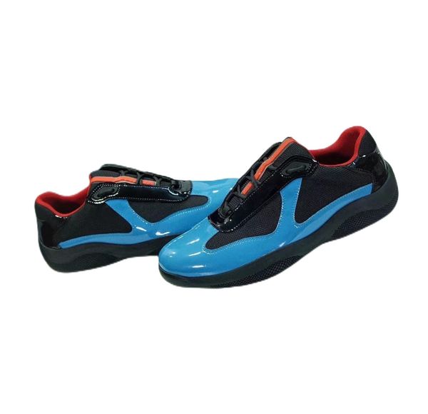 Scarpe da ginnastica firmate da uomo Scarpe da ginnastica piatte Scarpe casual da donna Scarpe da corsa Top in pelle verniciata Nero Blu Mesh Stringate in nylon da uomo Coppa America con scatola