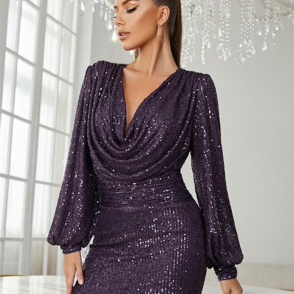 Abiti casual 2023 sexy paillettes profonde a V Deep Open Back Sleeve Long Slip Mini Dressx Club Elegant Club Dress Vestidos