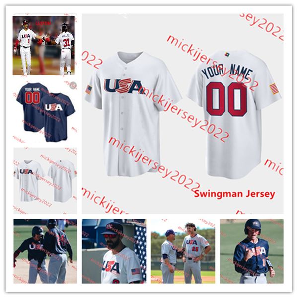 College Baseball indossa una maglia da baseball WBC USA 2023 cucita su misura 1 Jeff McNeil 49 Kendall Graveman 21 Kyle Freeland 66 Kyle Higashioka 12 Kyle Schwarber 30 Ky