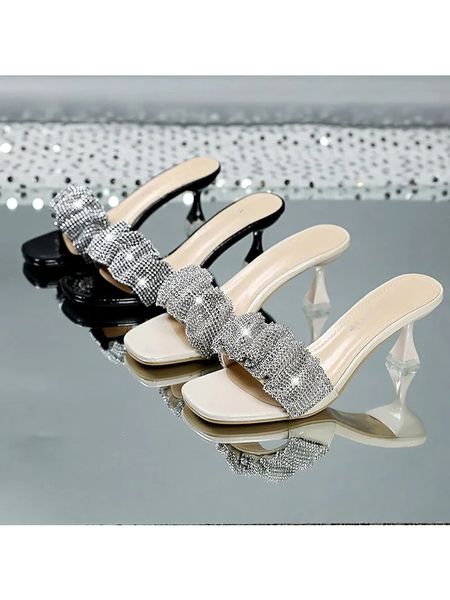 Sandalen Damenschuhe 2023 Sommer Strass Open-Toe Hochhackige dicke Absätze Mode Party Net Red Tide