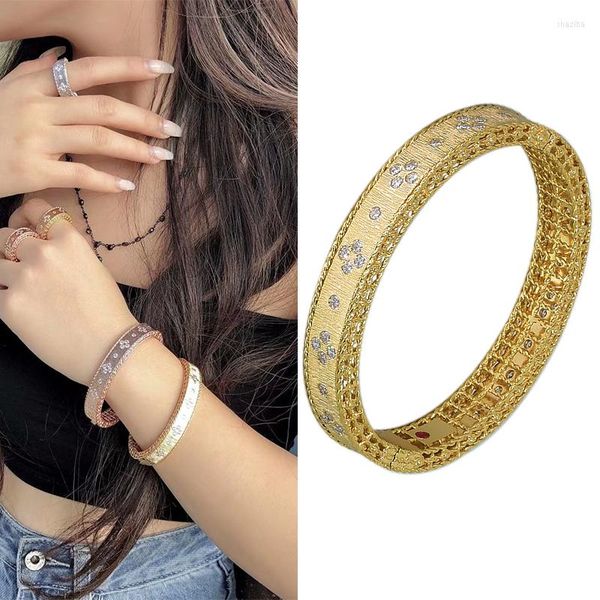 Bracciale rigido da donna, braccialetti a mano per donna, braccialetti, pietra, cristallo, coppia, donna femminile, colore oro giallo