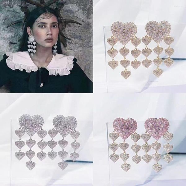 Orecchini pendenti con strass esagerati a forma di cuore Accessori enormi per le donne Gioielli da cena con nappa di cristallo