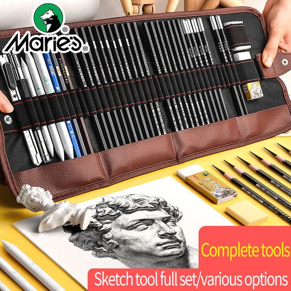 Lápis Sketch Sketch Conjunto de suprimentos de arte para estudantes de artistas Casos de artigos de papelaria para crianças Ferramenta de material de desenho profissional 230317