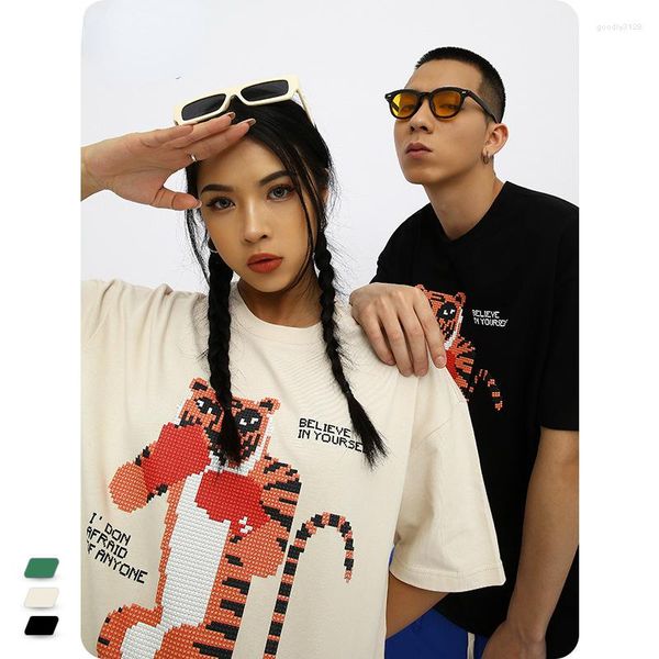 T-shirt da uomo 2023 Summer Trendy Brand Street Fun Anime Tiger Print T-shirt allentata Uomini e donne a maniche corte per la moda