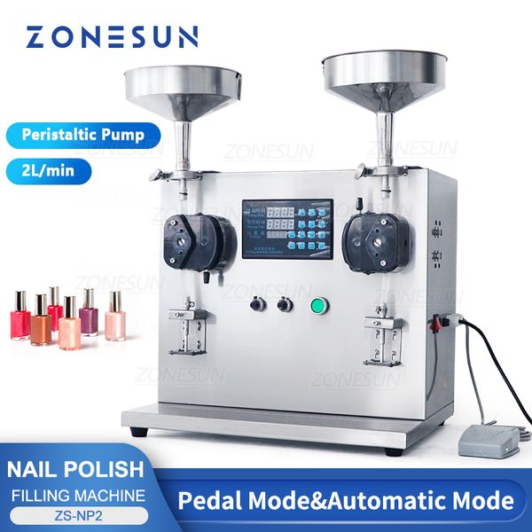 ZONESUN Flüssigpasten-Füllmaschine, Schlauchpumpe, Lotion, Nagellack, Lipgloss, Parfüm, Doppelköpfe, Produktion ZS-NP2